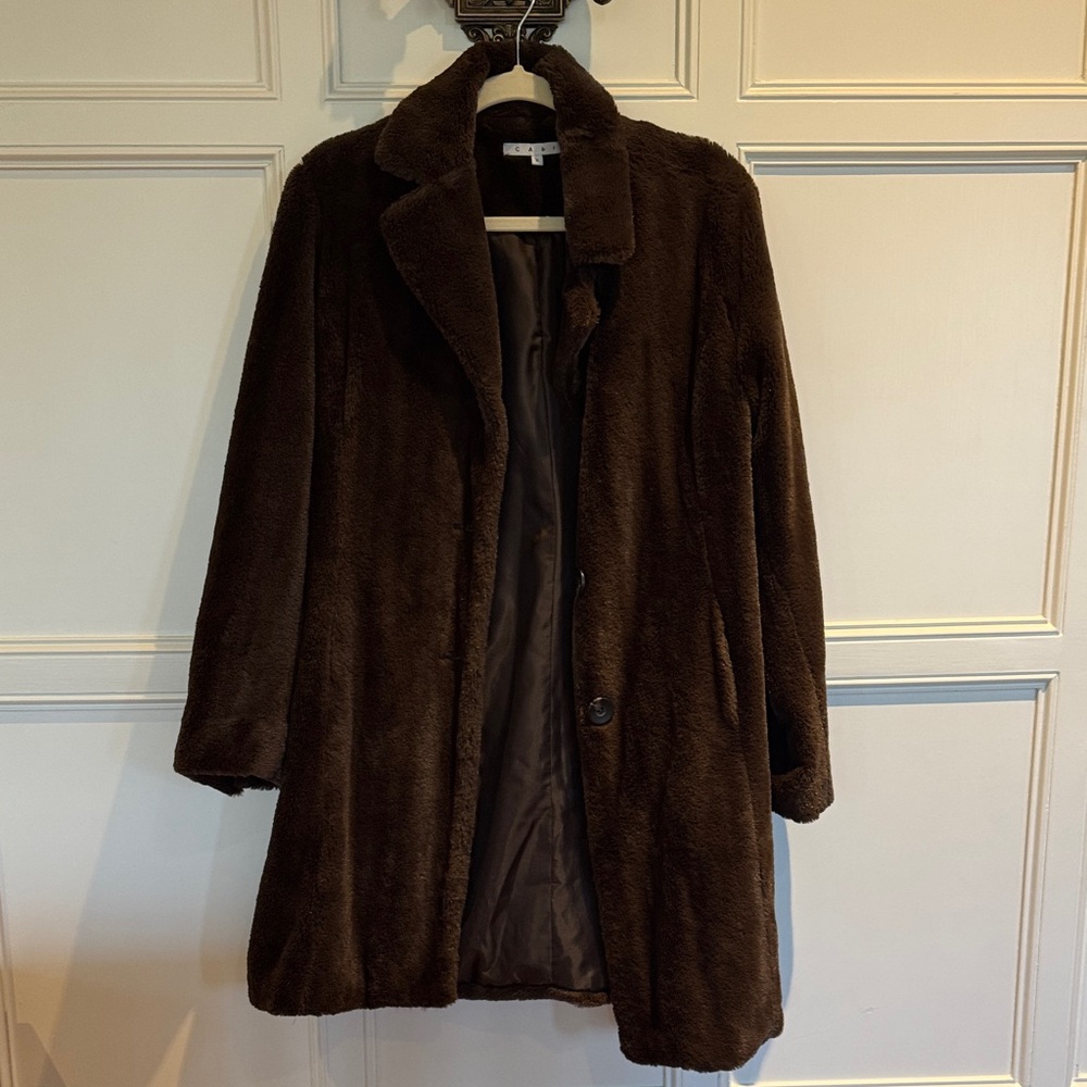 CAbi women’s faux fur brown jacket size M. Excellent condition